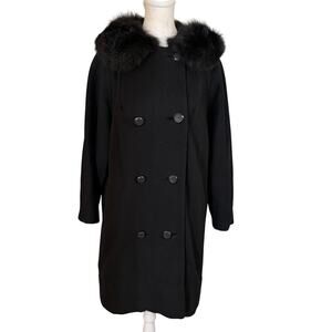 Vintage 1950s Bradley New York Black Wool Coat Fur Collar Womens Size Small